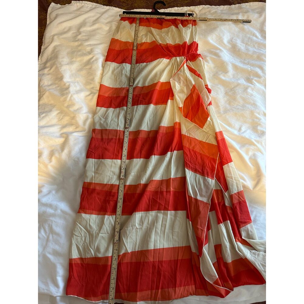 Alice + Olivia Silk Strapless Maxi Dress Orange White Stripe Draped Women's 4 - Picture 9 of 13